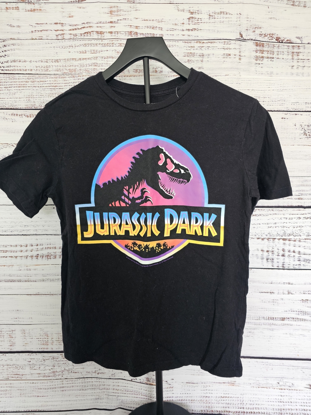 Old Navy Black Jurassic Park Logo Tee with Neon Accent
